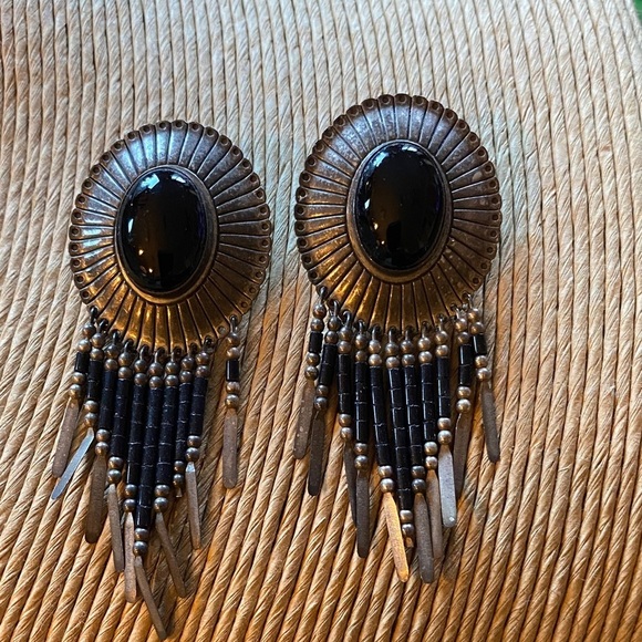 Jewelry - Vintage Navajo squash squash blossom earrings, large and size stamped sterling